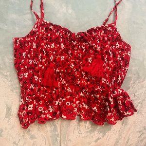 urban outfitters XS red floral cami crop top new